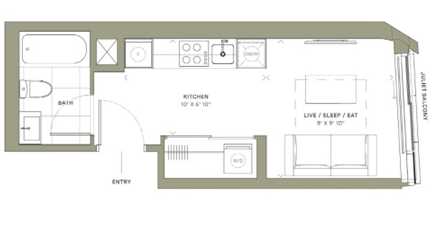 one-bedroom condo floor plan
