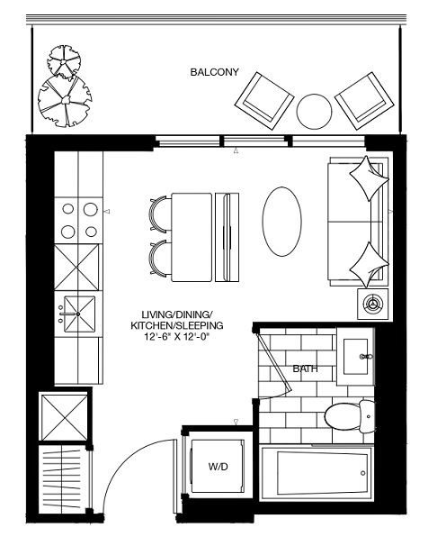 one-bedroom condo floor plan